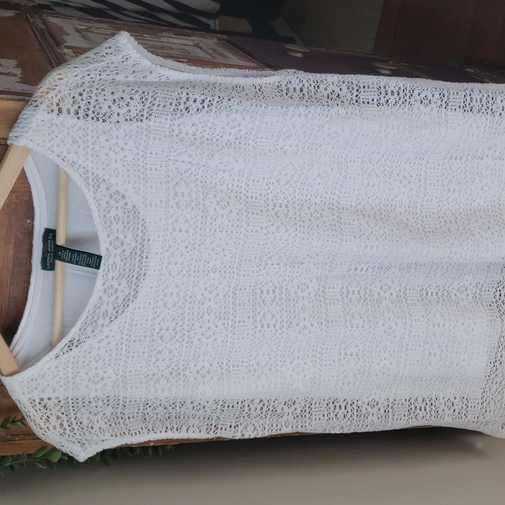 LRL Lace sleeveless Top 1X